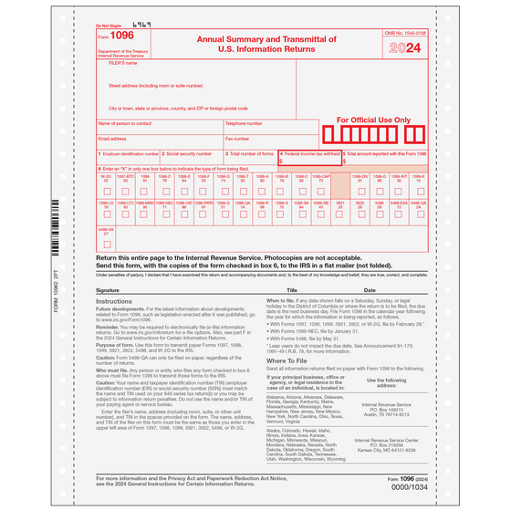 1096 Transmittal 2 part Carbonless