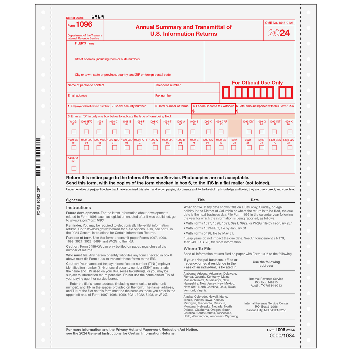 1096 Transmittal 2 part Carbonless