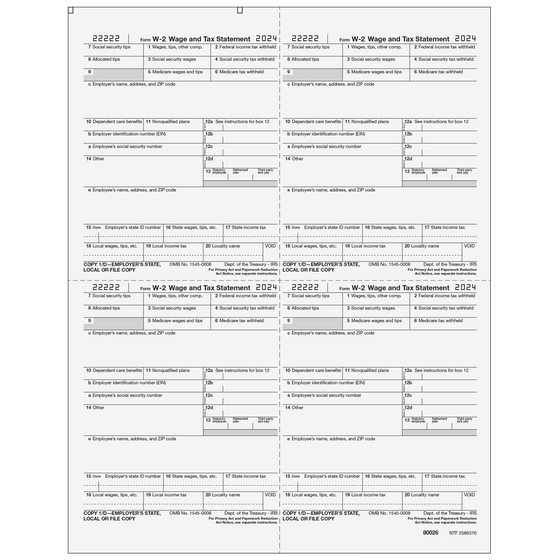 W-2 Employer 4up Quad Copies 1/D