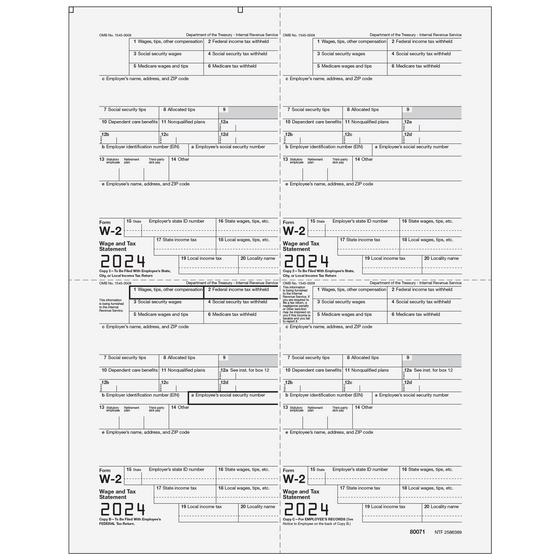 W-2 Employee 4up Quad Copies 2/2/B/C