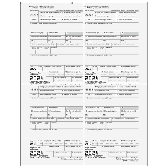 W-2 Employer 4up Quad Copies 1/D (order in increments of 50)