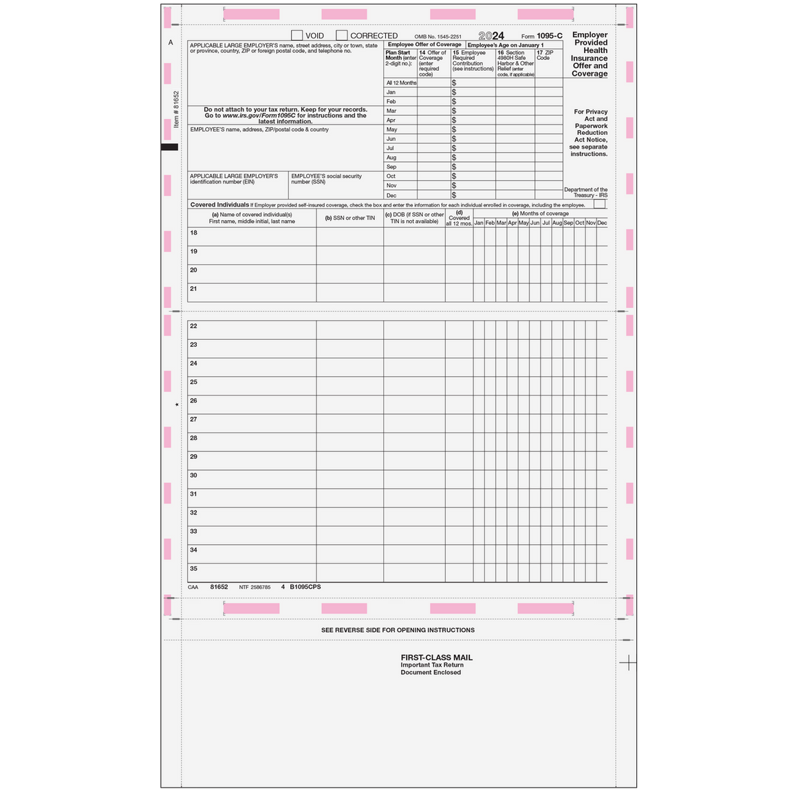 1095-C Pressure Seal 14" EZ Fold - 3.0" Mailer Portion