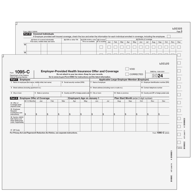 1095-C - Employer Provided Health Insurance Offer and Coverage (2-part Kit)