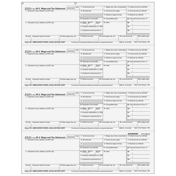 W-2 Employer 4up Horizontal Copies 1/D