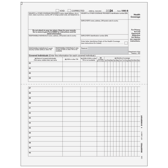 1095-B Full Page Recipient Form w/ Instructions on Back