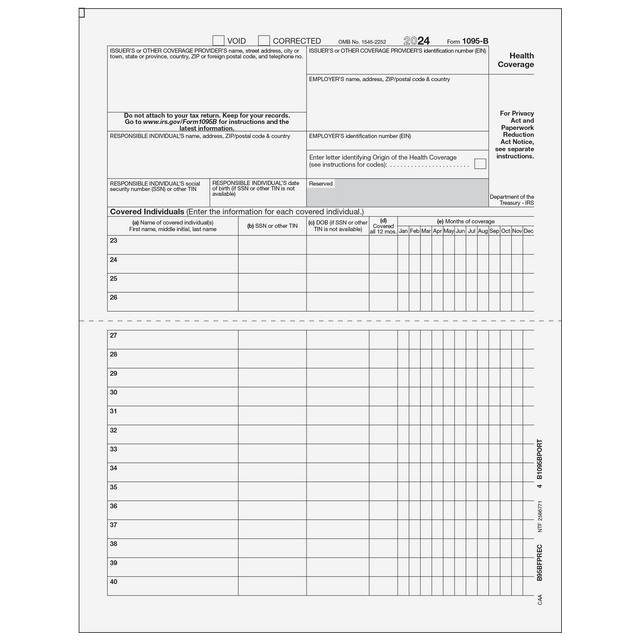 1095-B Full Page Recipient Form w/ Instructions on Back