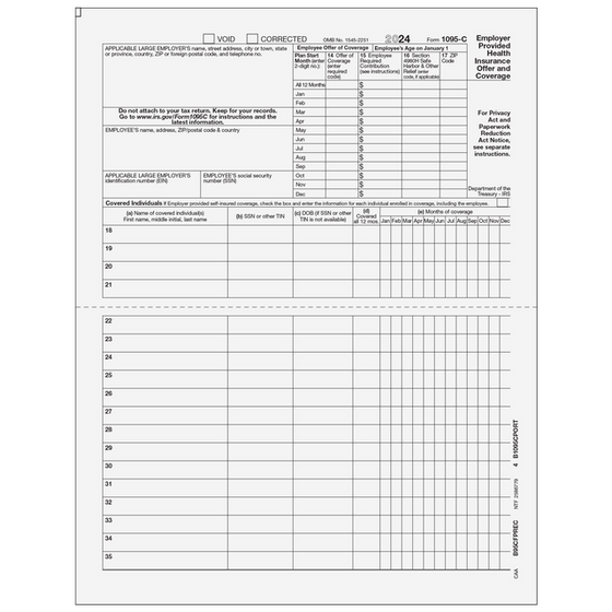 1095-C Full Page Recipient Form w/ Instructions on Back