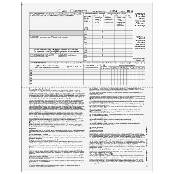 1095-C Half Page Recipient Form w/ Instructions on Front