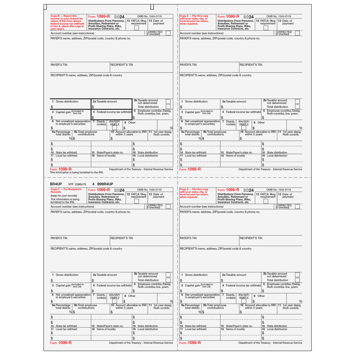 1099-R Recipient Copies B/2/C/2 *