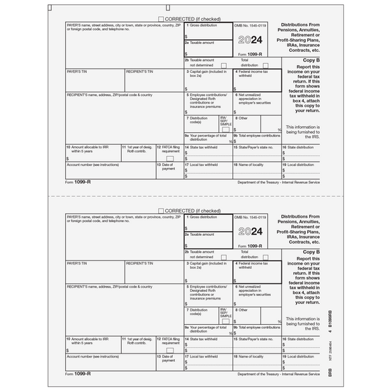 1099-R Recipient Federal Copy B - 2up