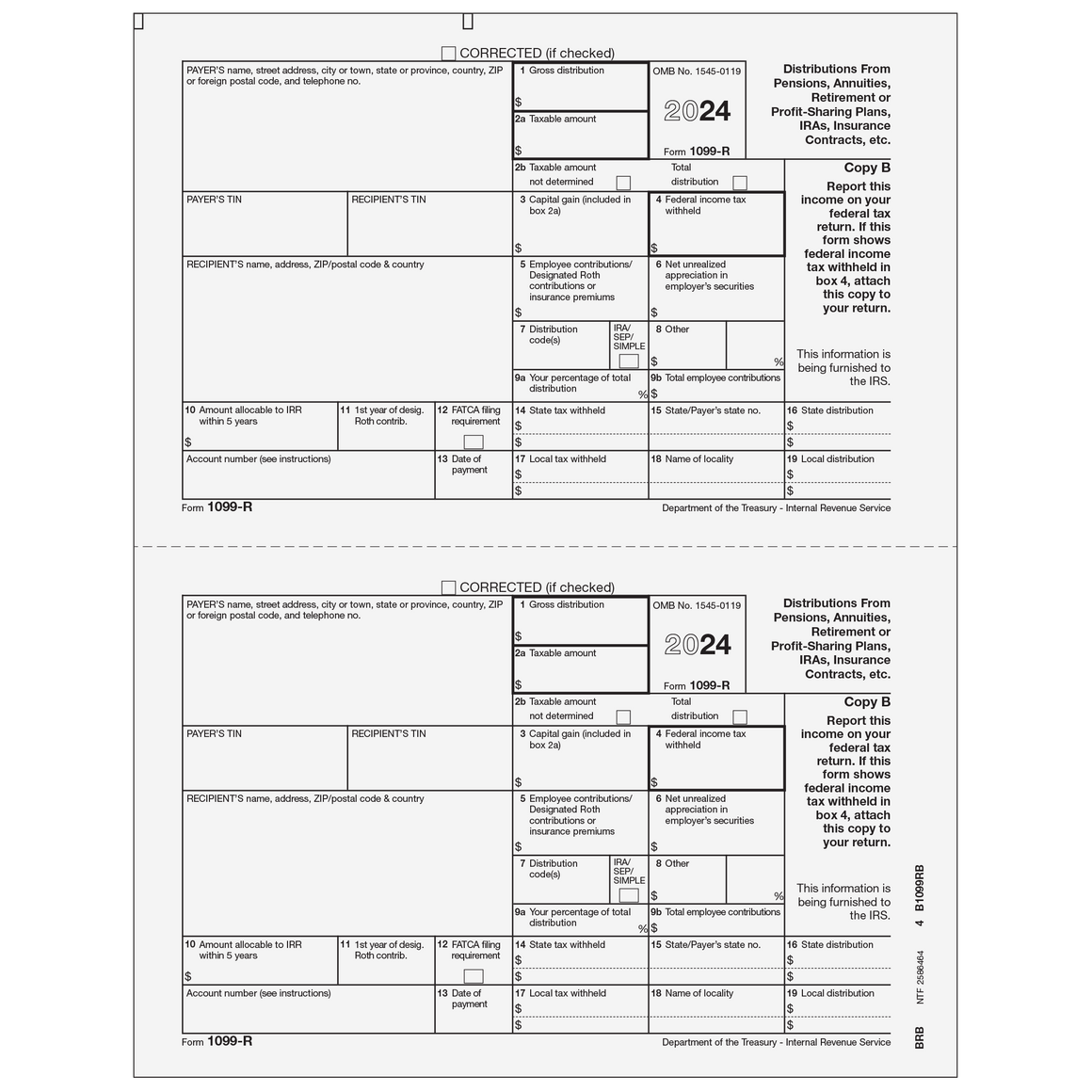 1099-R Recipient Federal Copy B - 2up