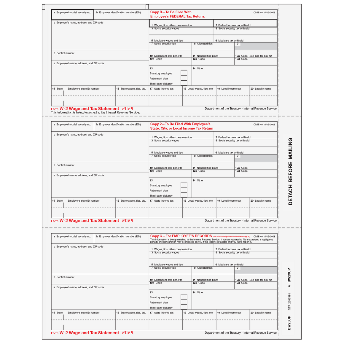 W-2 Employee 3up Copies B/2/C