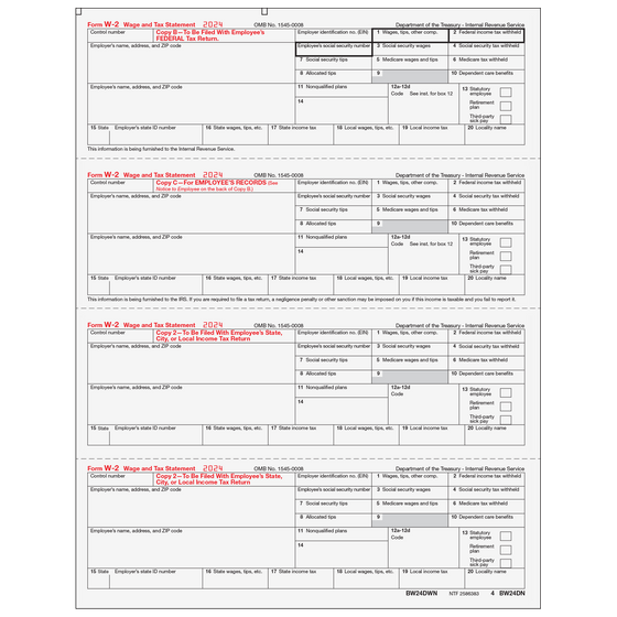 W-2 Employee 4up Horizontal Copies B/C/2/2