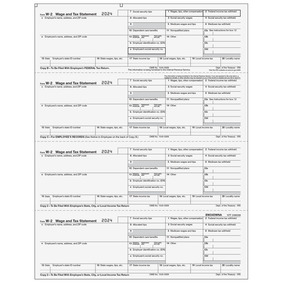 W-2 Employee 4up Horizontal Copies B/C/2/2