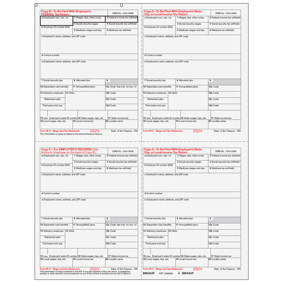 W-2 Employee 4up Quad Copies B/2/C/2