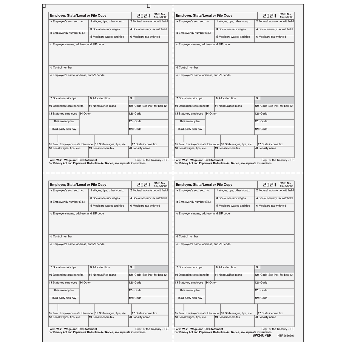 W-2 Employer 4up Quad Copies State/File