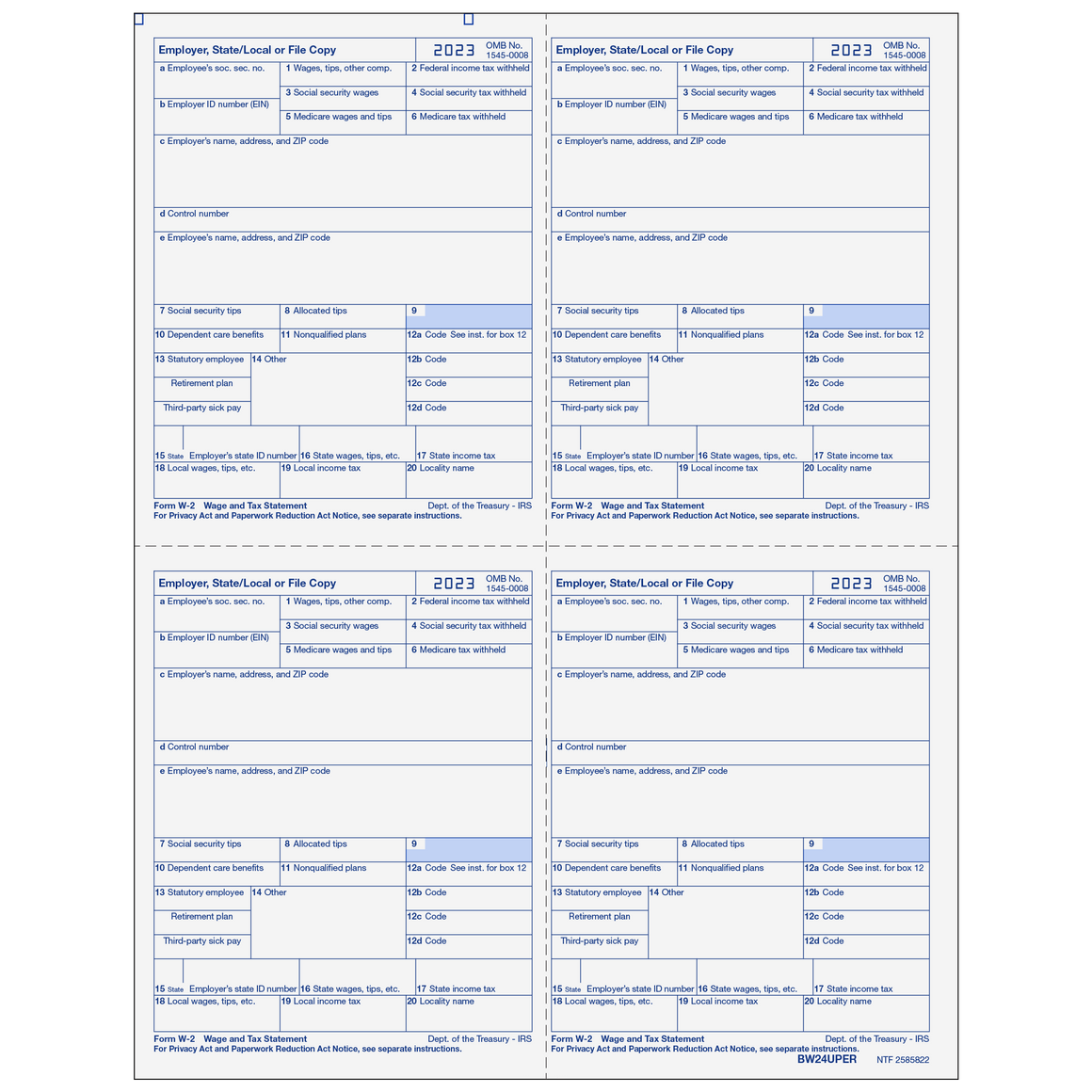 W-2 Employer 4up Quad Copies State/File