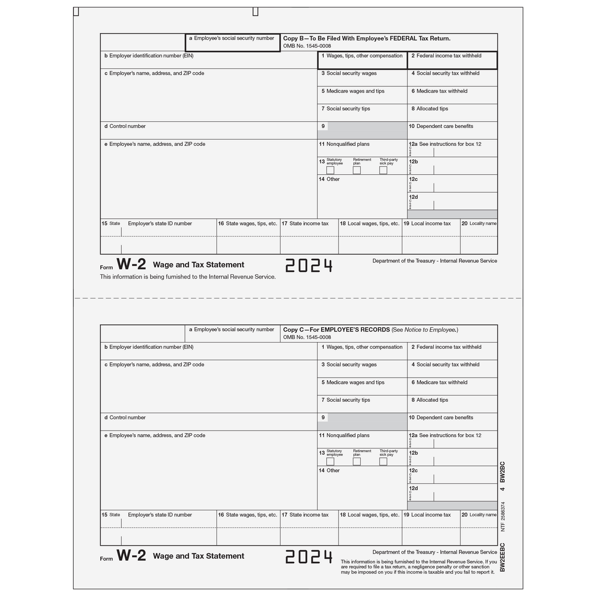 W-2 Employee 2up Copies B/C