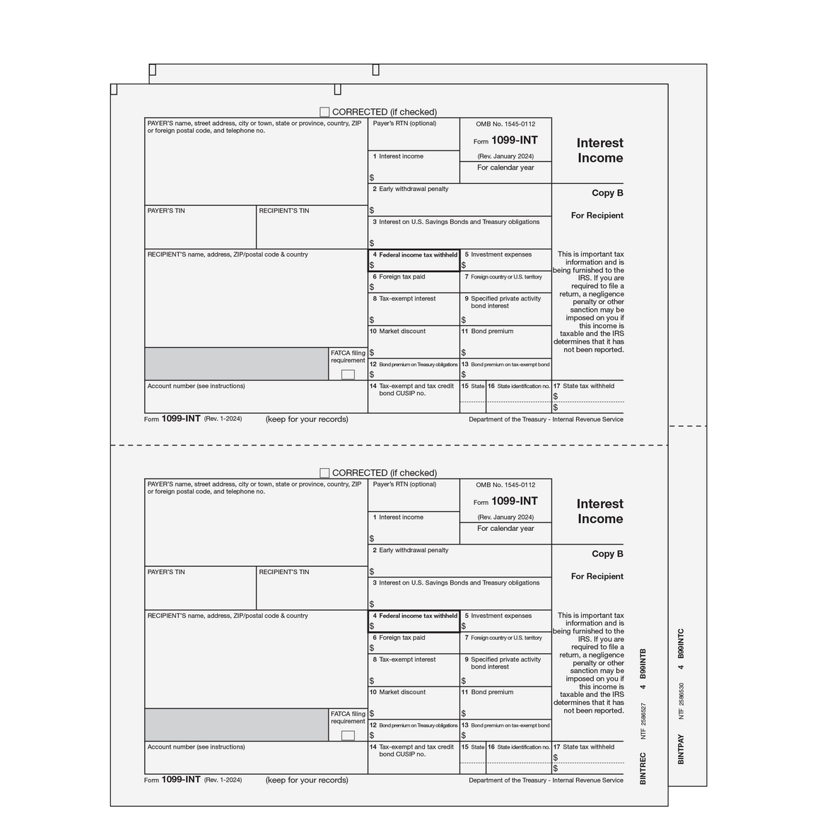 1099-INT 2up Preprinted E-file LaserSet - 2pt