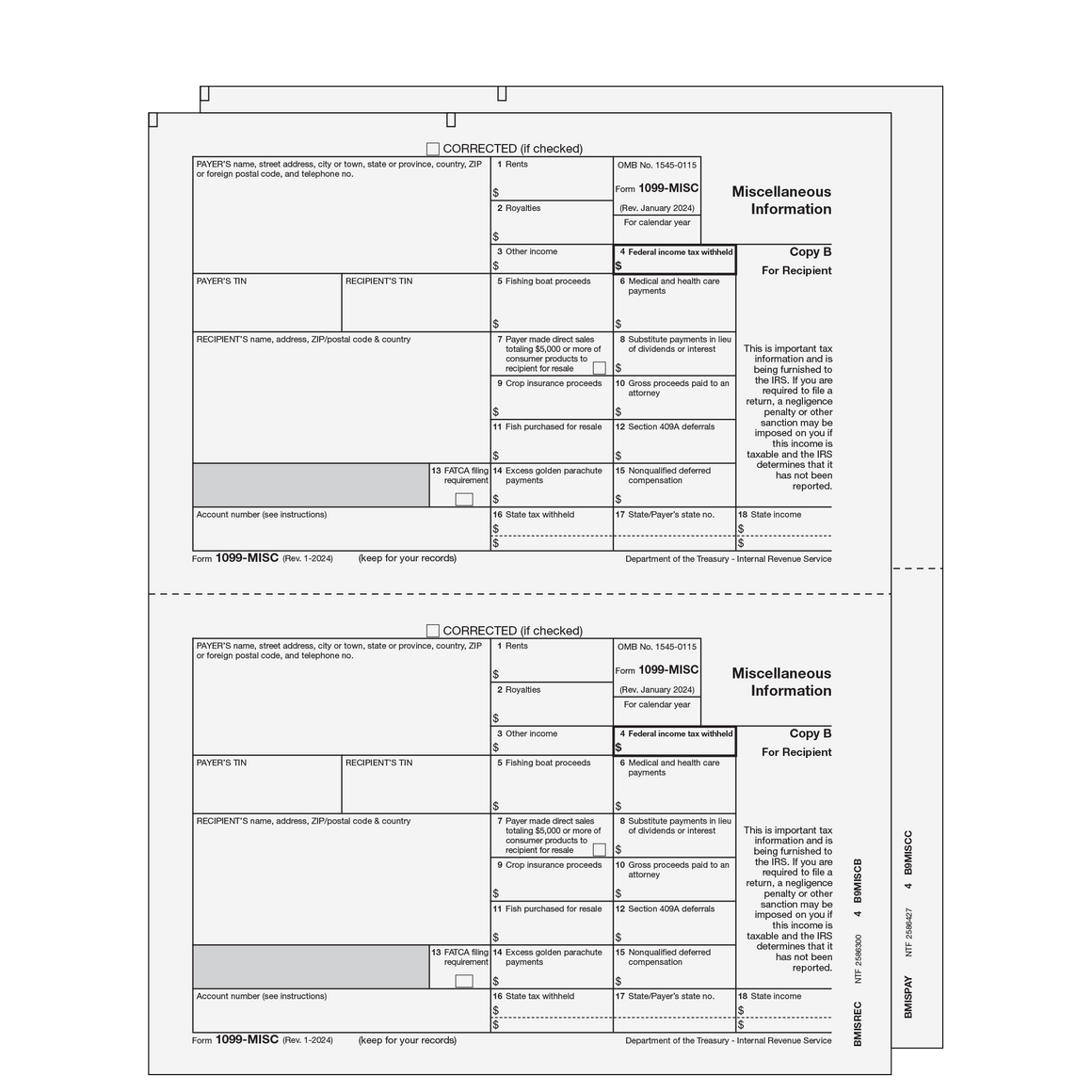 1099-MISC 2up Preprinted E-file LaserSet - 2pt