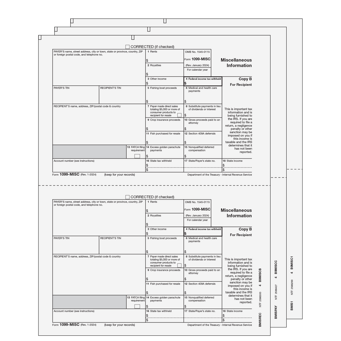 1099-MISC 2up Preprinted E-file LaserSet - 3pt