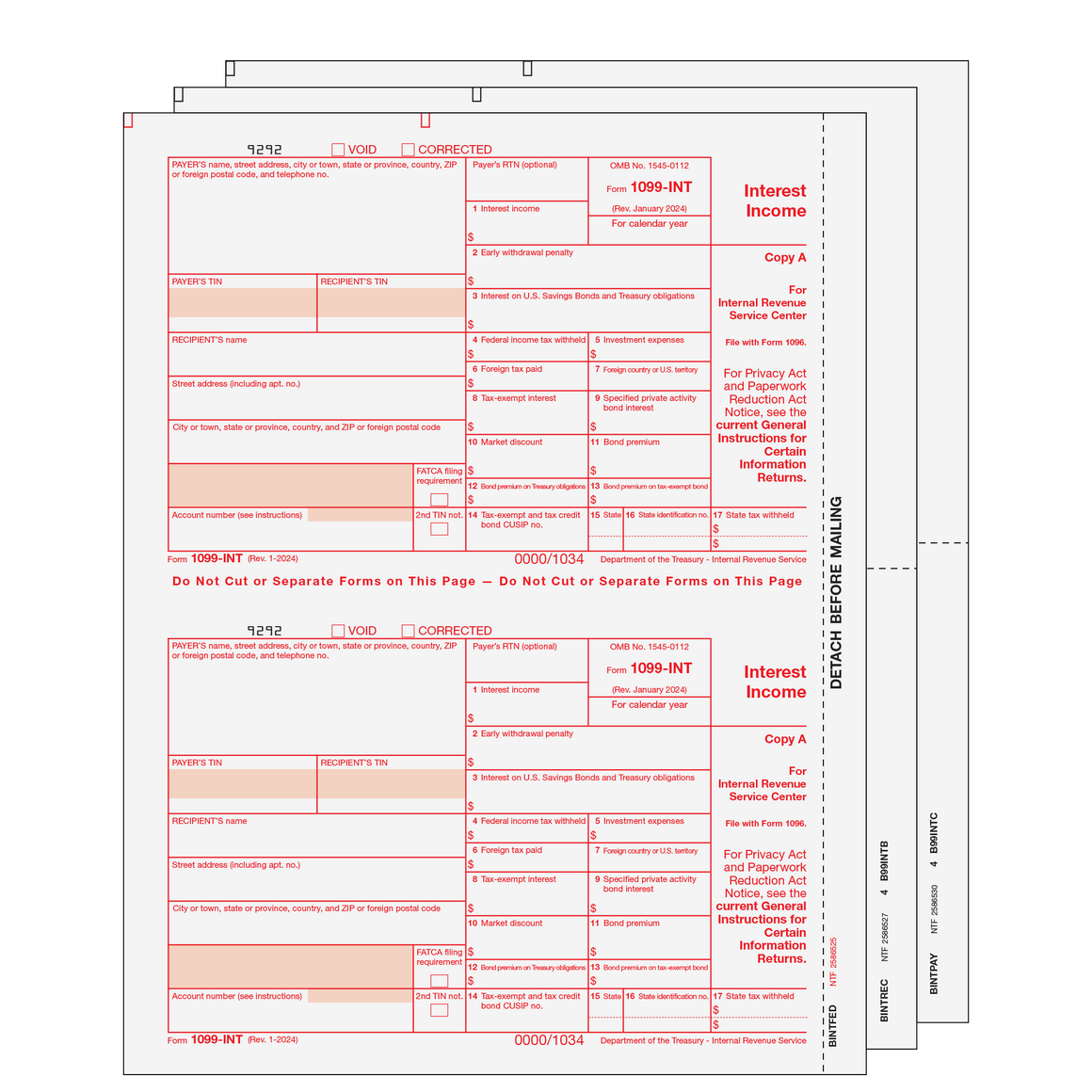 1099-INT Preprinted Set - 3pt