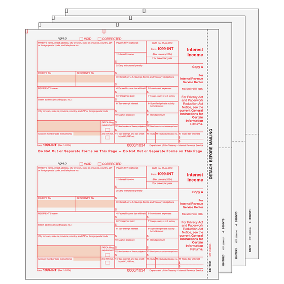 1099-INT Preprinted Set - 4pt