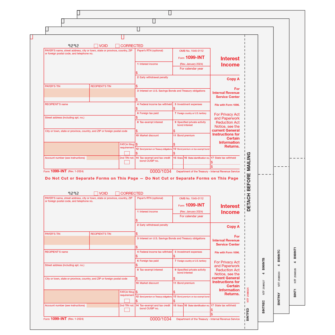 1099-INT Preprinted Set - 4pt