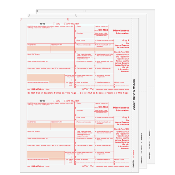 1099-MISC Preprinted Set - 3pt