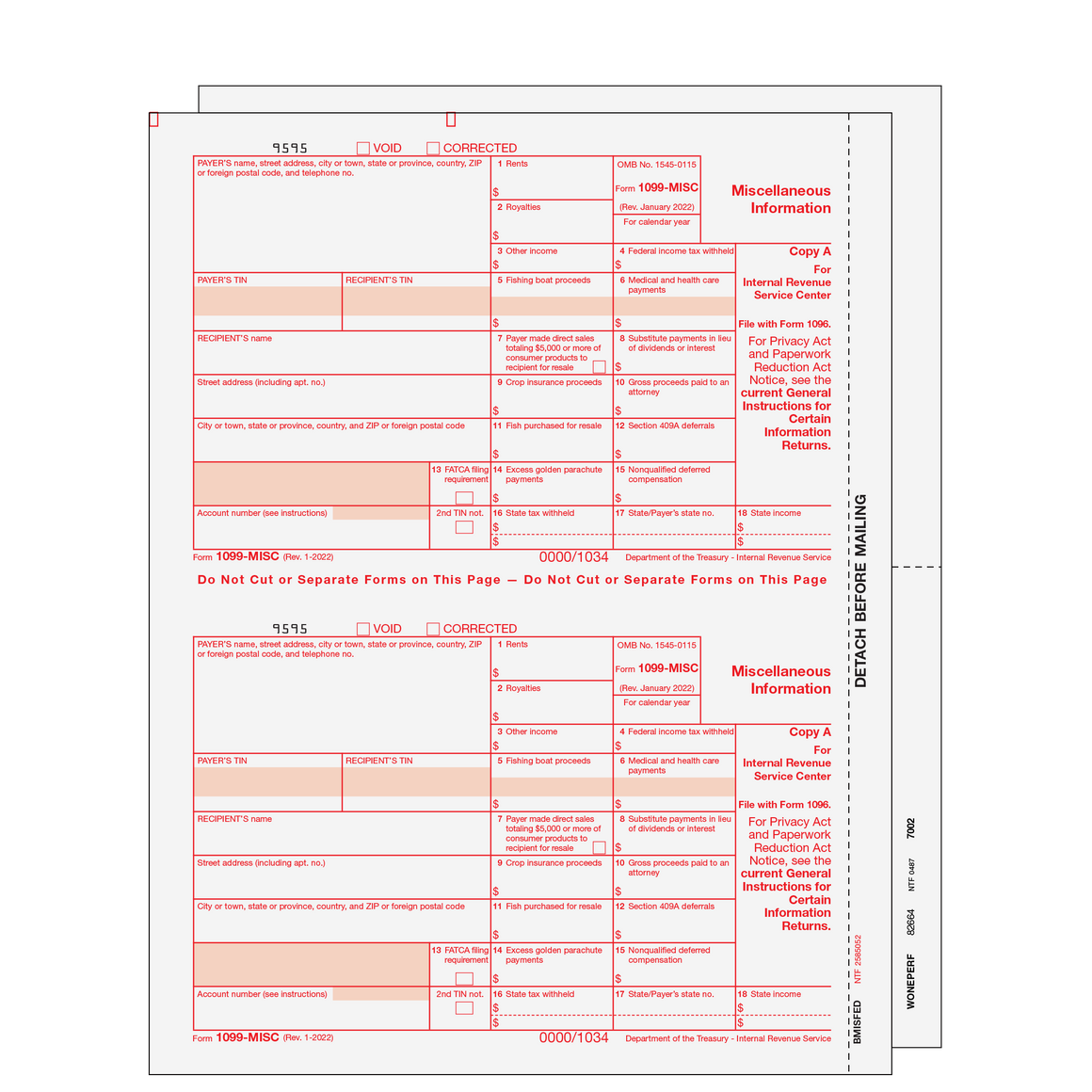 1099-MISC Blank Set - 3pt