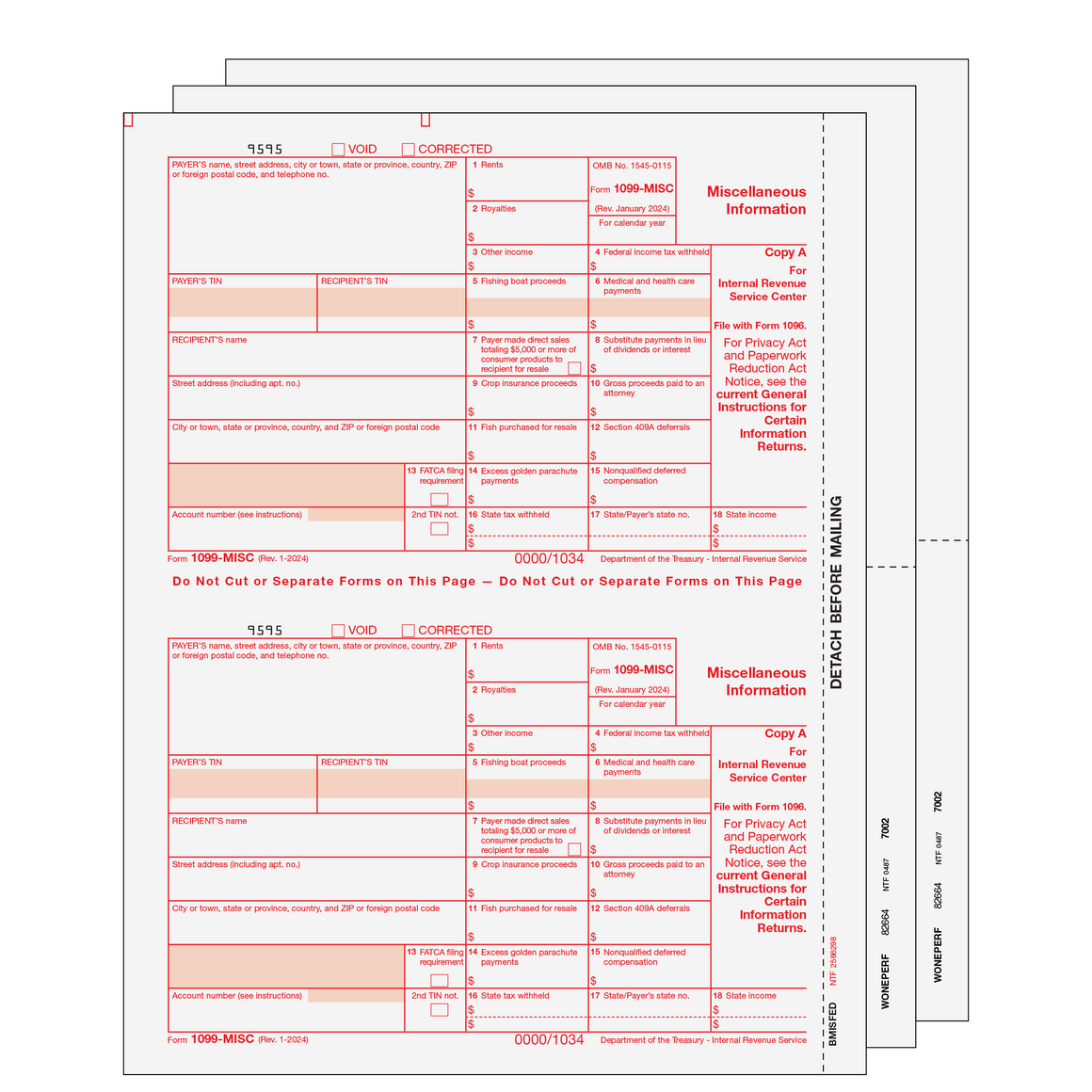 1099-MISC Blank Set - 4pt or 5pt