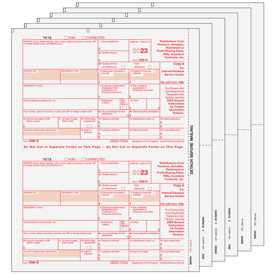1099-R Preprinted 2up Set - 6pt