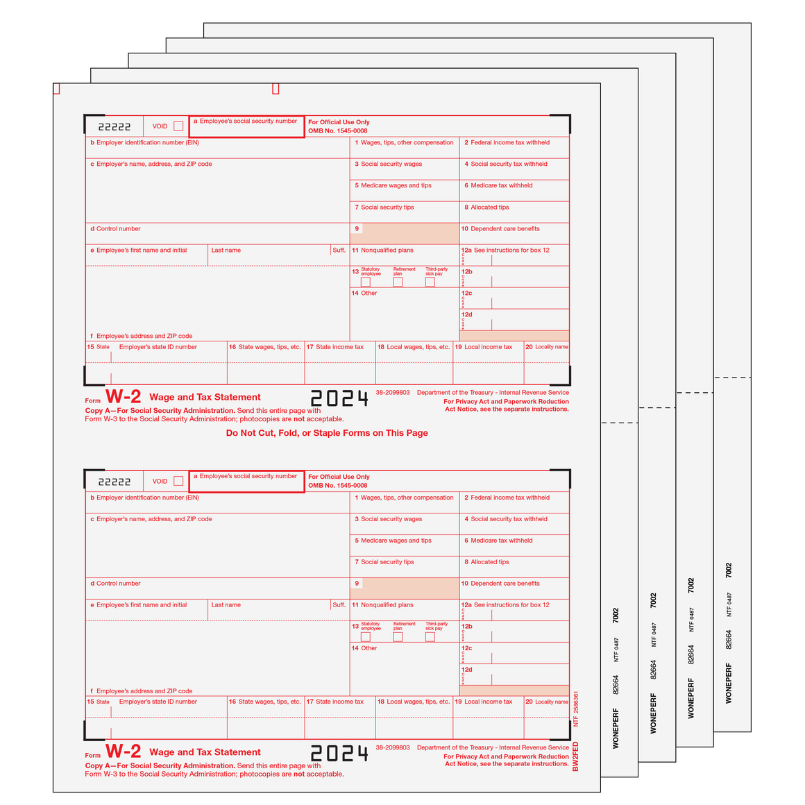 W-2 Traditional 2up Blank Laser Set - 8pt