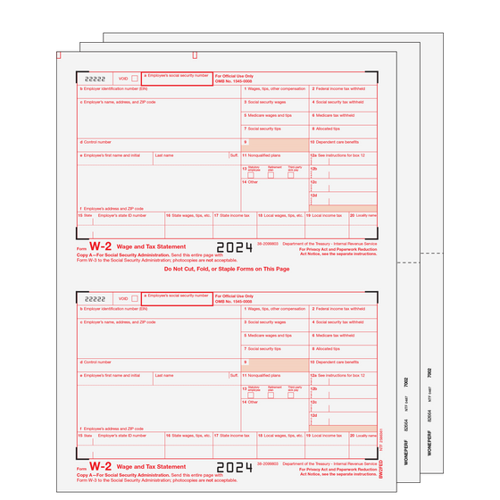 W-2 Traditional 2up Blank Laser Set w/ Instructions - 4pt