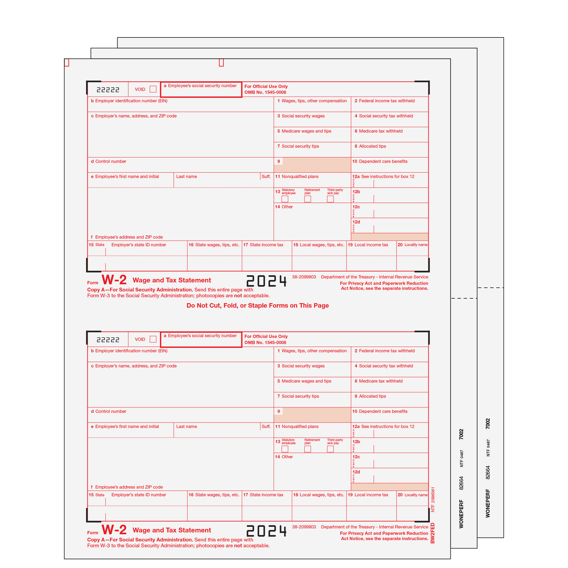 W-2 Traditional 2up Blank Laser Set w/ Instructions - 4pt