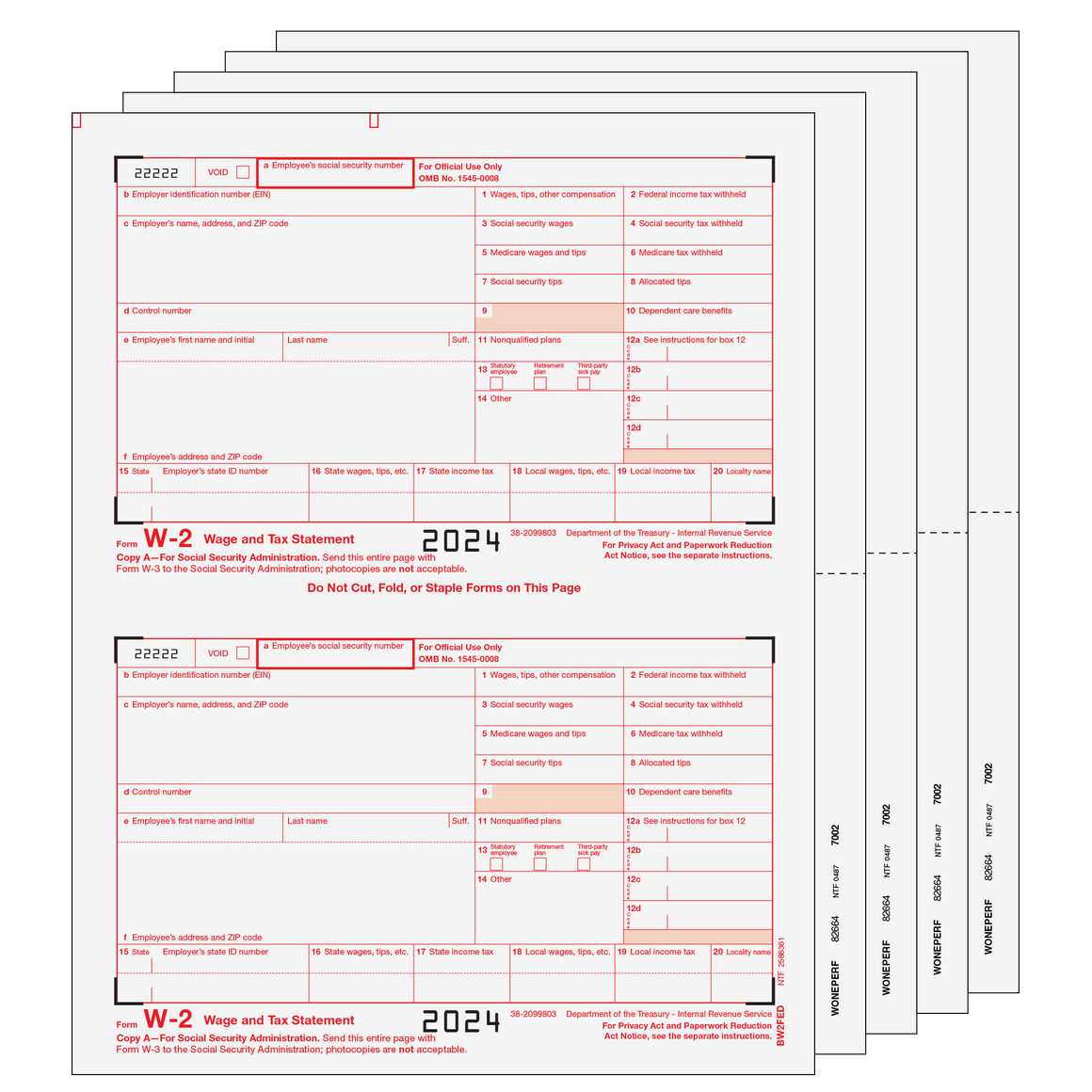 W-2 Traditional 2up Blank Laser Set w/ Instructions - 8pt