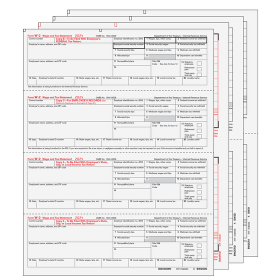 W-2 Condensed 4up Horizontal Laser Set - 6pt