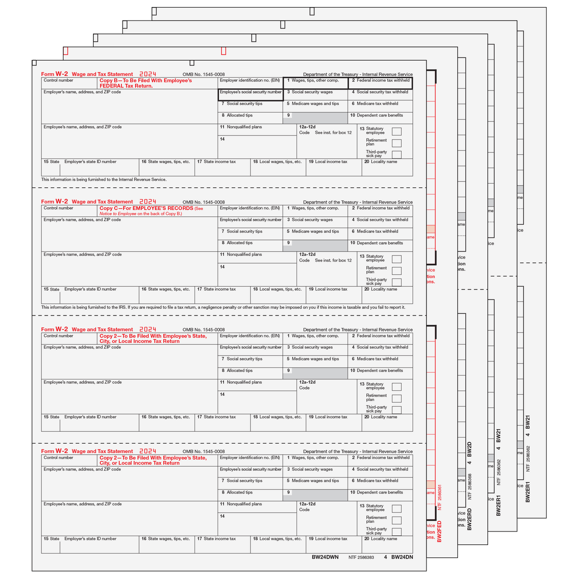 W-2 Condensed 4up Horizontal Laser Set - 8pt