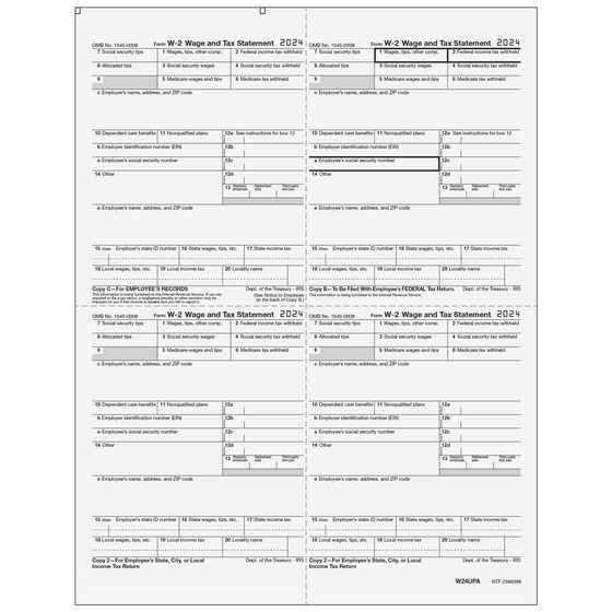 W-2 Employee 4up Quad Copies C/B/2/2