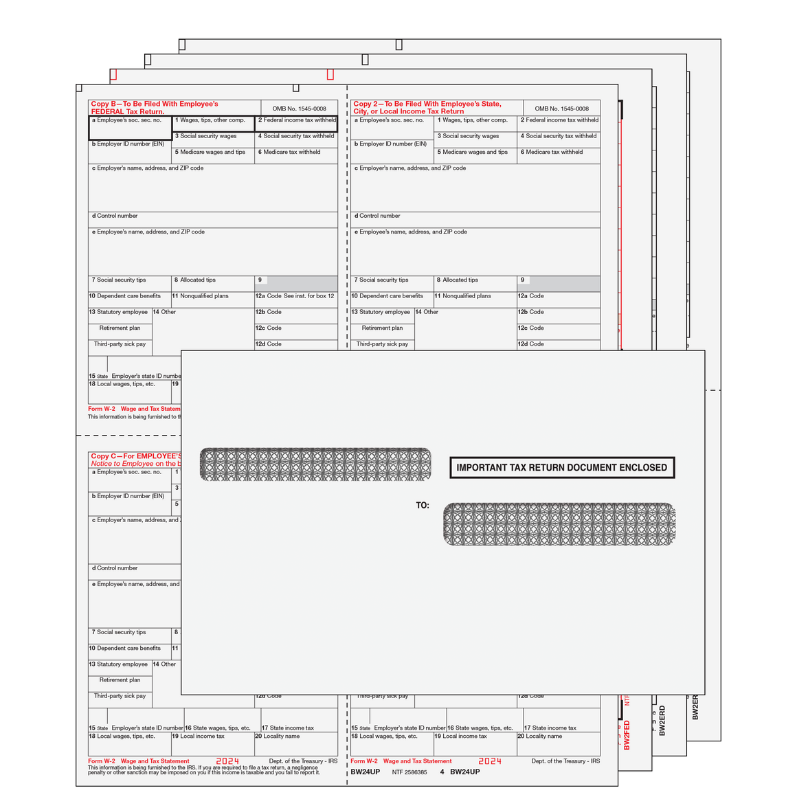 W-2 Condensed 4up Quad Kit w/ Self Seal Envelopes - 6pt