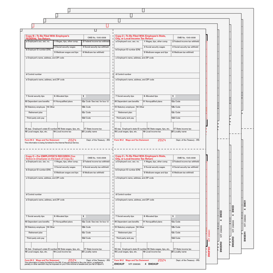 W-2 Condensed 4up Quad Laser Set - 8pt