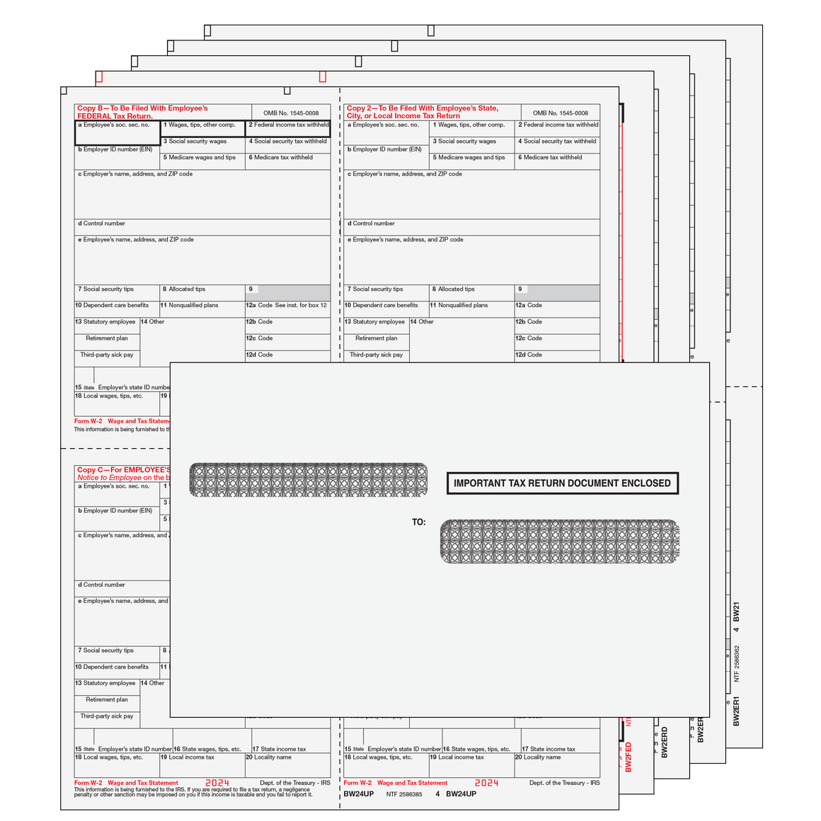 W-2 Condensed 4up Quad Kit w/ Self Seal Envelopes - 8pt