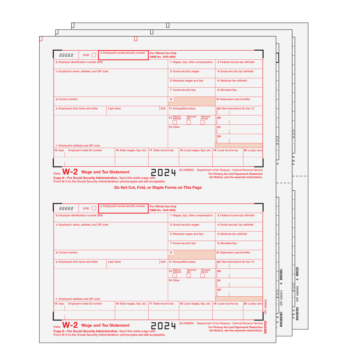 W-2 Condensed 2up Laser Set - 4pt