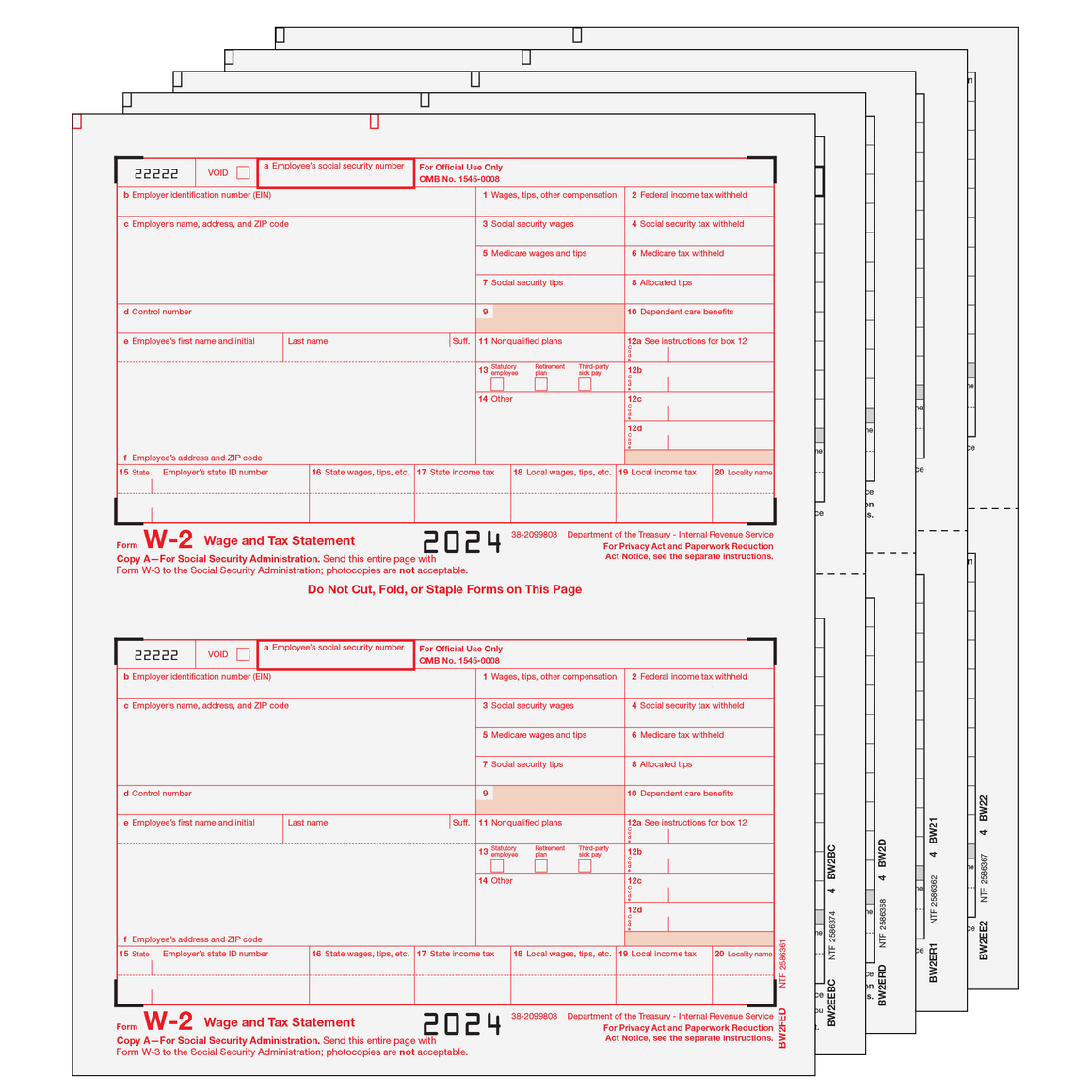 W-2 Condensed 2up Laser Set - 6pt