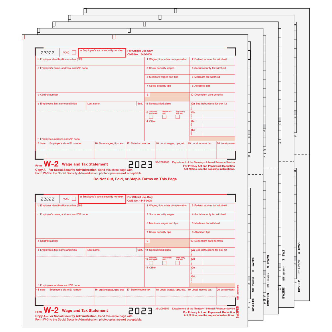 W-2 Condensed 2up Laser Set - 6pt