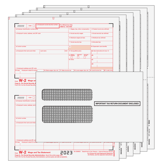 W-2 Set - 2up Preprinted with Tamper Evident Envelope - 6 part