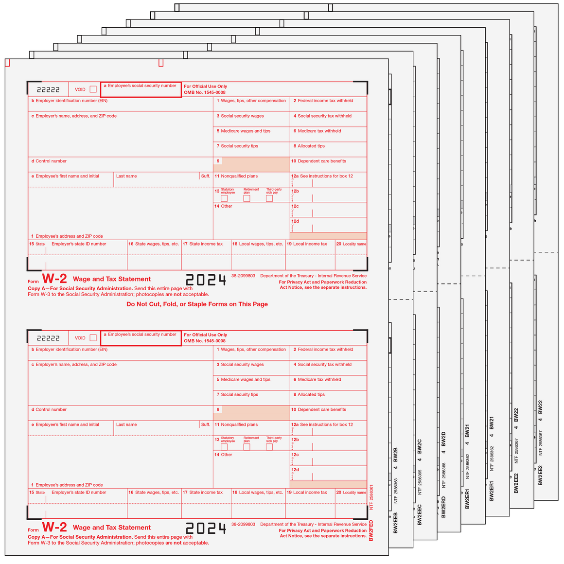 W-2 Traditional 2up Laser Set - 8pt