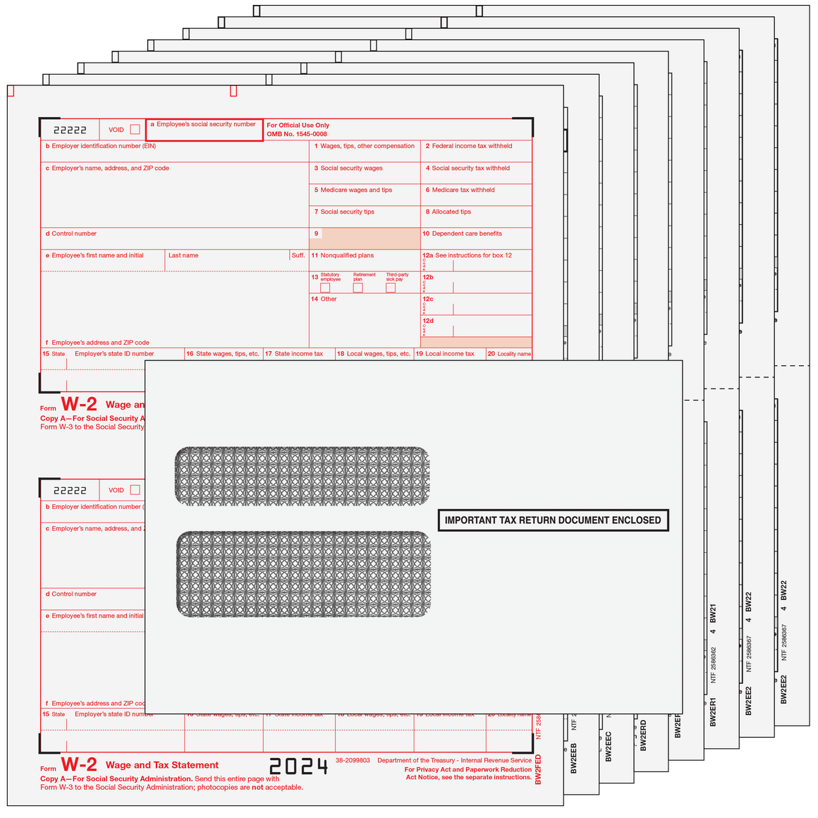 W-2 Traditional 2up Kit w/ Moisture Seal Envelopes - 8pt