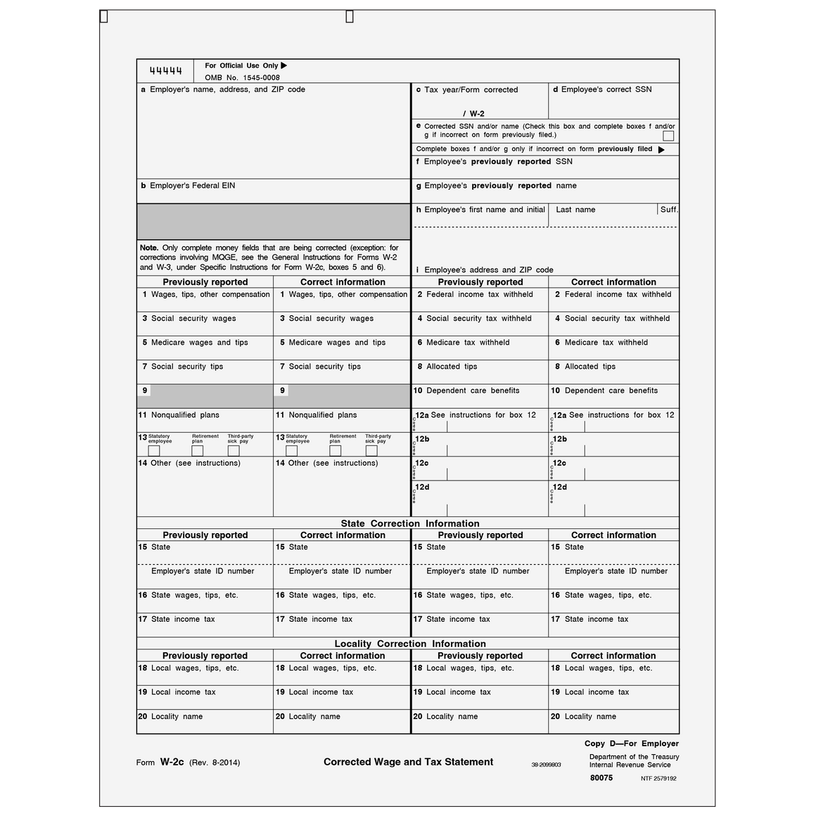 W-2C Employer File Copy D