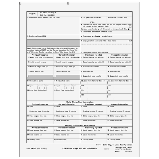 W-2C Employer State/City Copy 1